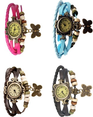 NS18 Vintage Butterfly Rakhi Combo of 4 Pink, Brown, Sky Blue And Black Analog Watch  - For Women   Watches  (NS18)