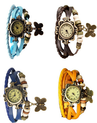 

Kissu Vintage Rakhi Combo of 4 Sky Blue, Blue, Brown And Yellow Watch - For Women