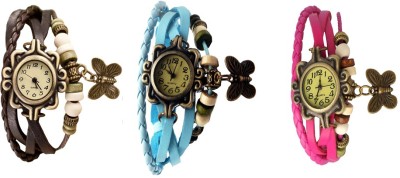 NS18 Vintage Butterfly Rakhi Watch Combo of 3 Brown, Sky Blue And Pink Analog Watch  - For Women   Watches  (NS18)