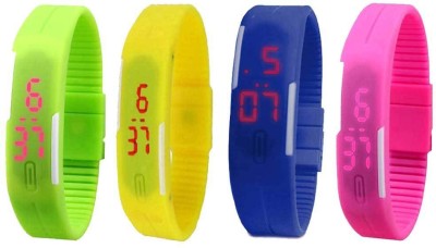 NS18 Silicone Led Magnet Band Combo of 4 Green, Yellow, Blue And Pink Digital Watch  - For Boys & Girls   Watches  (NS18)