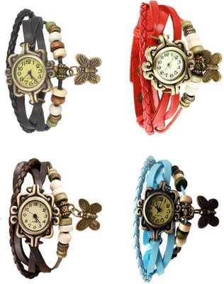 

Kissu Vintage Rakhi Combo of 4 Black, Brown, Red And Sky Blue Watch - For Women