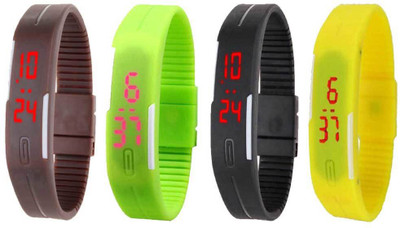 

NS18 Silicone Led Magnet Band Combo of 4 Brown, Green, Black And Yellow Watch - For Boys & Girls