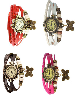 

NS18 Vintage Butterfly Rakhi Combo of 4 Red, Brown, White And Pink Watch - For Women