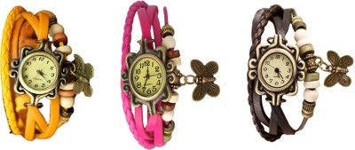 NS18 Vintage Butterfly Rakhi Watch Combo of 3 Yellow, Pink And Brown Analog Watch  - For Women   Watches  (NS18)