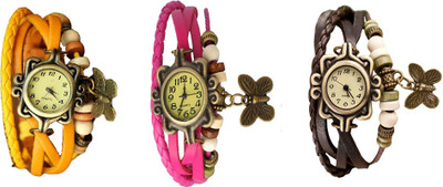 NS18 Vintage Butterfly Rakhi Watch Combo of 3 Yellow, Pink And Brown Analog Watch  - For Women   Watches  (NS18)