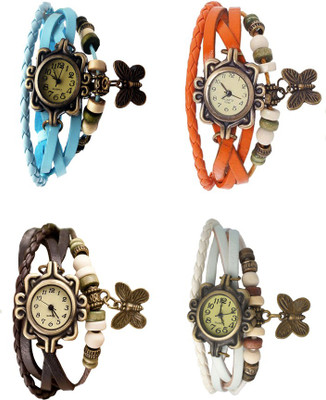 

Kissu Vintage Rakhi Combo of 4 Sky Blue, Brown, Orange And White Watch - For Women