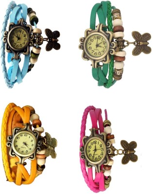 NS18 Vintage Butterfly Rakhi Combo of 4 Sky Blue, Yellow, Green And Pink Analog Watch  - For Women   Watches  (NS18)
