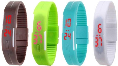 NS18 Silicone Led Magnet Band Combo of 4 Brown, Green, Sky Blue And White Digital Watch  - For Boys & Girls   Watches  (NS18)