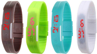 NS18 Silicone Led Magnet Band Combo of 4 Brown, Green, Sky Blue And White Digital Watch  - For Boys & Girls   Watches  (NS18)