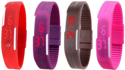 NS18 Silicone Led Magnet Band Combo of 4 Red, Purple, Brown And Pink Digital Watch  - For Boys & Girls   Watches  (NS18)