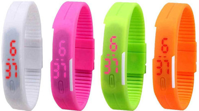 

NS18 Silicone Led Magnet Band Combo of 4 White, Pink, Green And Orange Watch - For Boys & Girls