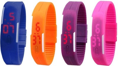 NS18 Silicone Led Magnet Band Watch Combo of 4 Blue, Orange, Purple And Pink Digital Watch  - For Couple   Watches  (NS18)