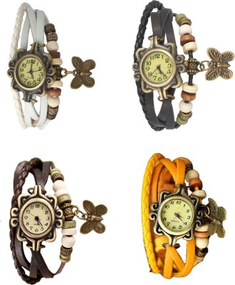 NS18 Vintage Butterfly Rakhi Combo of 4 White, Brown, Black And Yellow Analog Watch  - For Women   Watches  (NS18)