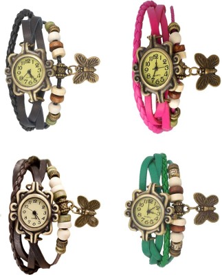 NS18 Vintage Butterfly Rakhi Combo of 4 Black, Brown, Pink And Green Analog Watch  - For Women   Watches  (NS18)