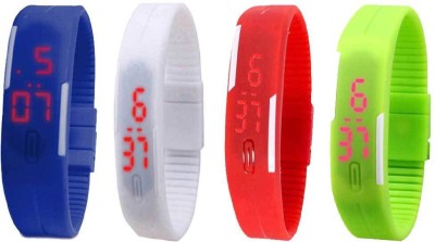 NS18 Silicone Led Magnet Band Combo of 4 Blue, White, Red And Green Digital Watch  - For Boys & Girls   Watches  (NS18)