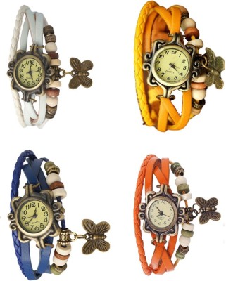 NS18 Vintage Butterfly Rakhi Combo of 4 White, Blue, Yellow And Orange Analog Watch  - For Women   Watches  (NS18)