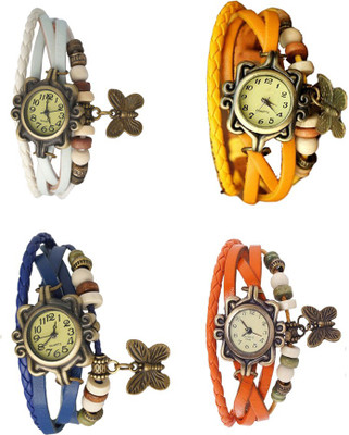 

Kissu Vintage Rakhi Combo of 4 White, Blue, Yellow And Orange Watch - For Women