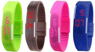 NS18 Silicone Led Magnet Band Combo of 4 Green, Brown, Pink And Blue Digital Watch  - For Boys & Girls   Watches  (NS18)