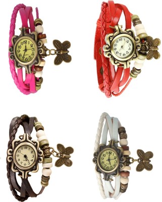 NS18 Vintage Butterfly Rakhi Combo of 4 Pink, Brown, Red And White Analog Watch  - For Women   Watches  (NS18)