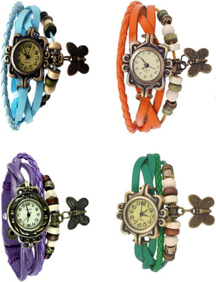 

Kissu Vintage Rakhi Combo of 4 Sky Blue, Purple, Orange And Green Watch - For Women
