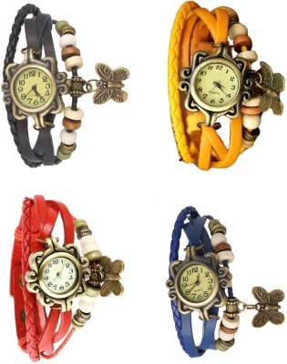 NS18 Vintage Butterfly Rakhi Combo of 4 Black, Red, Yellow And Blue Analog Watch  - For Women   Watches  (NS18)