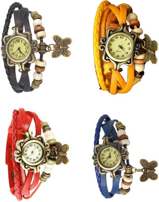

Kissu Vintage Rakhi Combo of 4 Black, Red, Yellow And Blue Watch - For Women