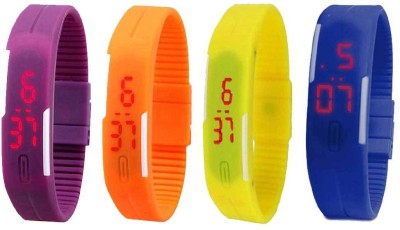 NS18 Silicone Led Magnet Band Combo of 4 Purple, Orange, Yellow And Blue Digital Watch  - For Boys & Girls   Watches  (NS18)