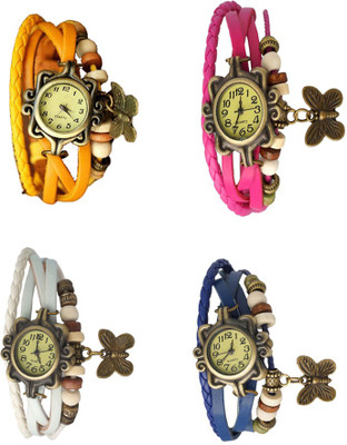 

Kissu Vintage Rakhi Combo of 4 Yellow, White, Pink And Blue Watch - For Women