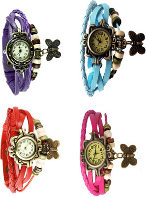 

NS18 Vintage Butterfly Rakhi Combo of 4 Purple, Red, Sky Blue And Pink Watch - For Women