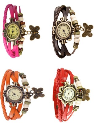 NS18 Vintage Butterfly Rakhi Combo of 4 Pink, Orange, Brown And Red Analog Watch  - For Women   Watches  (NS18)
