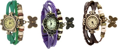 NS18 Vintage Butterfly Rakhi Watch Combo of 3 Green, Purple And Brown Analog Watch  - For Women   Watches  (NS18)
