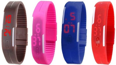 NS18 Silicone Led Magnet Band Watch Combo of 4 Brown, Pink, Blue And Red Digital Watch  - For Couple   Watches  (NS18)
