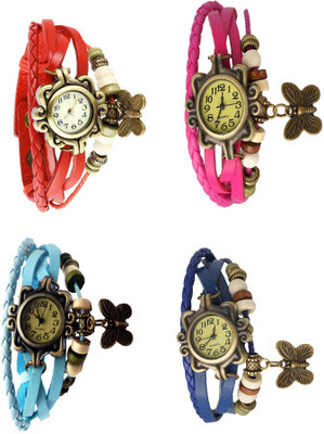 

Kissu Vintage Rakhi Combo of 4 Red, Sky Blue, Pink And Blue Watch - For Women