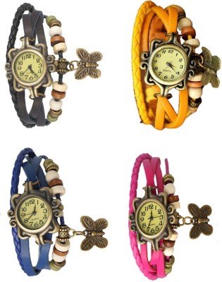 NS18 Vintage Butterfly Rakhi Combo of 4 Black, Blue, Yellow And Pink Analog Watch  - For Women   Watches  (NS18)