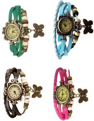 

Kissu Vintage Rakhi Combo of 4 Green, Brown, Sky Blue And Pink Watch - For Women