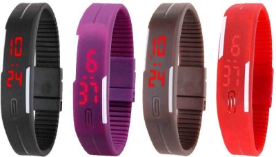 NS18 Silicone Led Magnet Band Watch Combo of 4 Black, Purple, Brown And Red Digital Watch  - For Couple   Watches  (NS18)