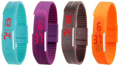 

Kissu Led Magnet Band Combo of 4 Sky Blue, Purple, Brown And Orange Watch - For Men & Women