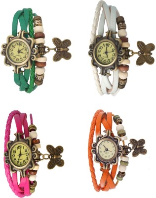 NS18 Vintage Butterfly Rakhi Combo of 4 Green, Pink, White And Orange Analog Watch  - For Women   Watches  (NS18)