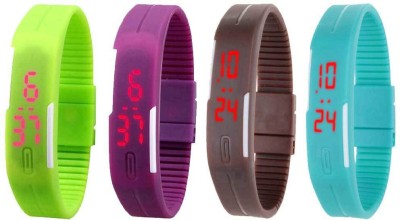 NS18 Silicone Led Magnet Band Watch Combo of 4 Green, Purple, Brown And Sky Blue Digital Watch  - For Couple   Watches  (NS18)