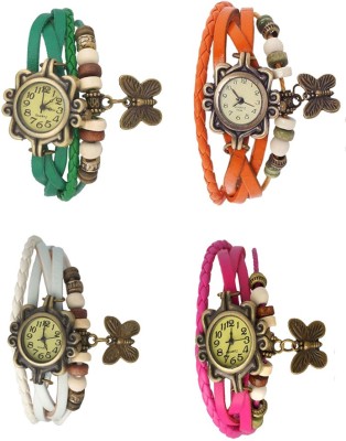 NS18 Vintage Butterfly Rakhi Combo of 4 Green, White, Orange And Pink Analog Watch  - For Women   Watches  (NS18)