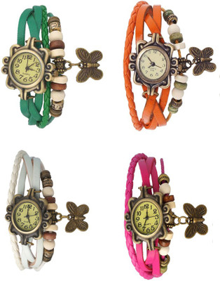 NS18 Vintage Butterfly Rakhi Combo of 4 Green, White, Orange And Pink Analog Watch  - For Women   Watches  (NS18)