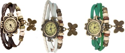 NS18 Vintage Butterfly Rakhi Watch Combo of 3 Brown, White And Green Analog Watch  - For Women   Watches  (NS18)