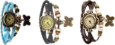 NS18 Vintage Butterfly Rakhi Watch Combo of 3 Sky Blue, Black And Brown Analog Watch  - For Women   Watches  (NS18)