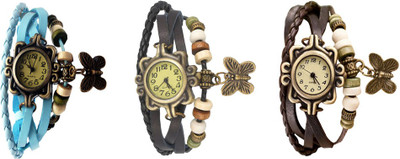 

Kissu Vintage Rakhi Watch Combo of 3 Sky Blue, Black And Brown Watch - For Women