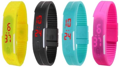 NS18 Silicone Led Magnet Band Watch Combo of 4 Yellow, Black, Sky Blue And Pink Digital Watch  - For Couple   Watches  (NS18)