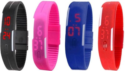 NS18 Silicone Led Magnet Band Watch Combo of 4 Black, Pink, Blue And Red Digital Watch  - For Couple   Watches  (NS18)