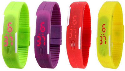 

NS18 Silicone Led Magnet Band Combo of 4 Green, Purple, Red And Yellow Watch - For Boys & Girls