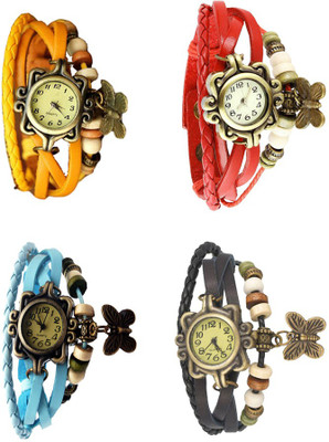 

Kissu Vintage Rakhi Combo of 4 Yellow, Sky Blue, Red And Black Watch - For Women