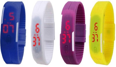 NS18 Silicone Led Magnet Band Combo of 4 Blue, White, Purple And Yellow Digital Watch  - For Boys & Girls   Watches  (NS18)