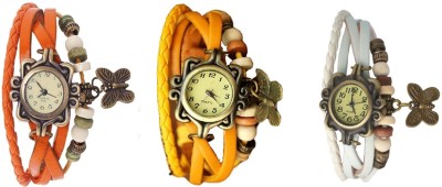 NS18 Vintage Butterfly Rakhi Combo of 3 Orange, Yellow And White Analog Watch  - For Women   Watches  (NS18)